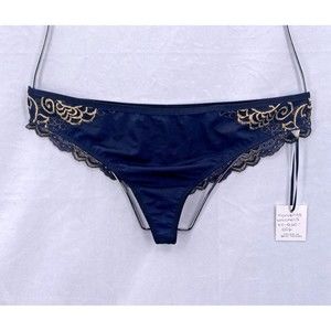 Kat The Label Thong Womens Size L Large Black Gold Mesh Lace Panties